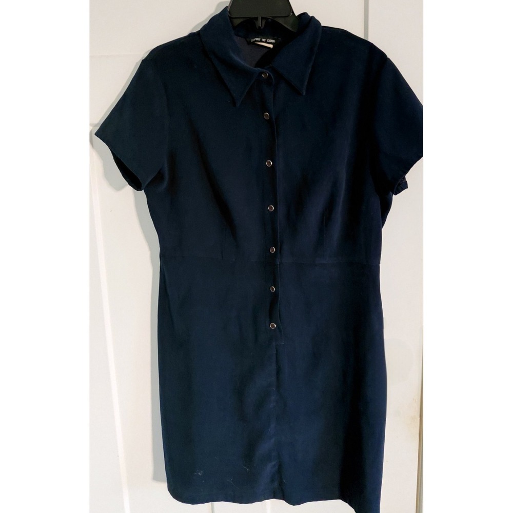 VTG ESPRIT de Corp 90s Short Sleeve Snap Front Shirt Dress Size 13/14 Drk Blue